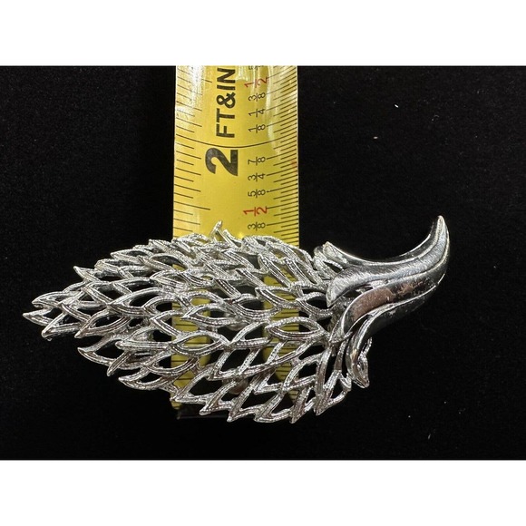 Vintage Signed CORO Silver Tone Large Textured Leaf ConeBrooch Pin SILVER TONE - Picture 8 of 11